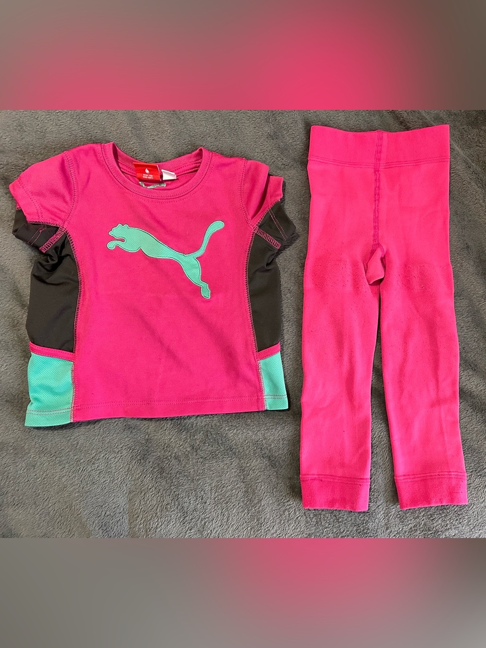 Puma Pink Tee with Green Logo Detail